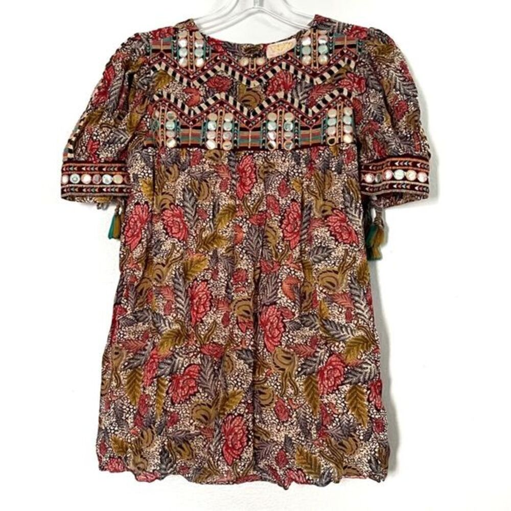 Anthropologie Verb by Pallavi Singhee‎ Floral Embroidered Tunic Top - XSmall